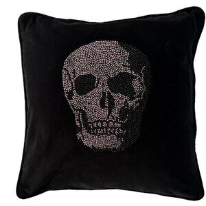 Luxury Black Velvet Swarovski Skull Pillow Cover – fits 20"x20" insert